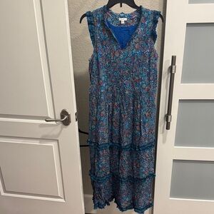 J. Jill Blue Paisley Midi Dress with pockets and lining, size M Tall